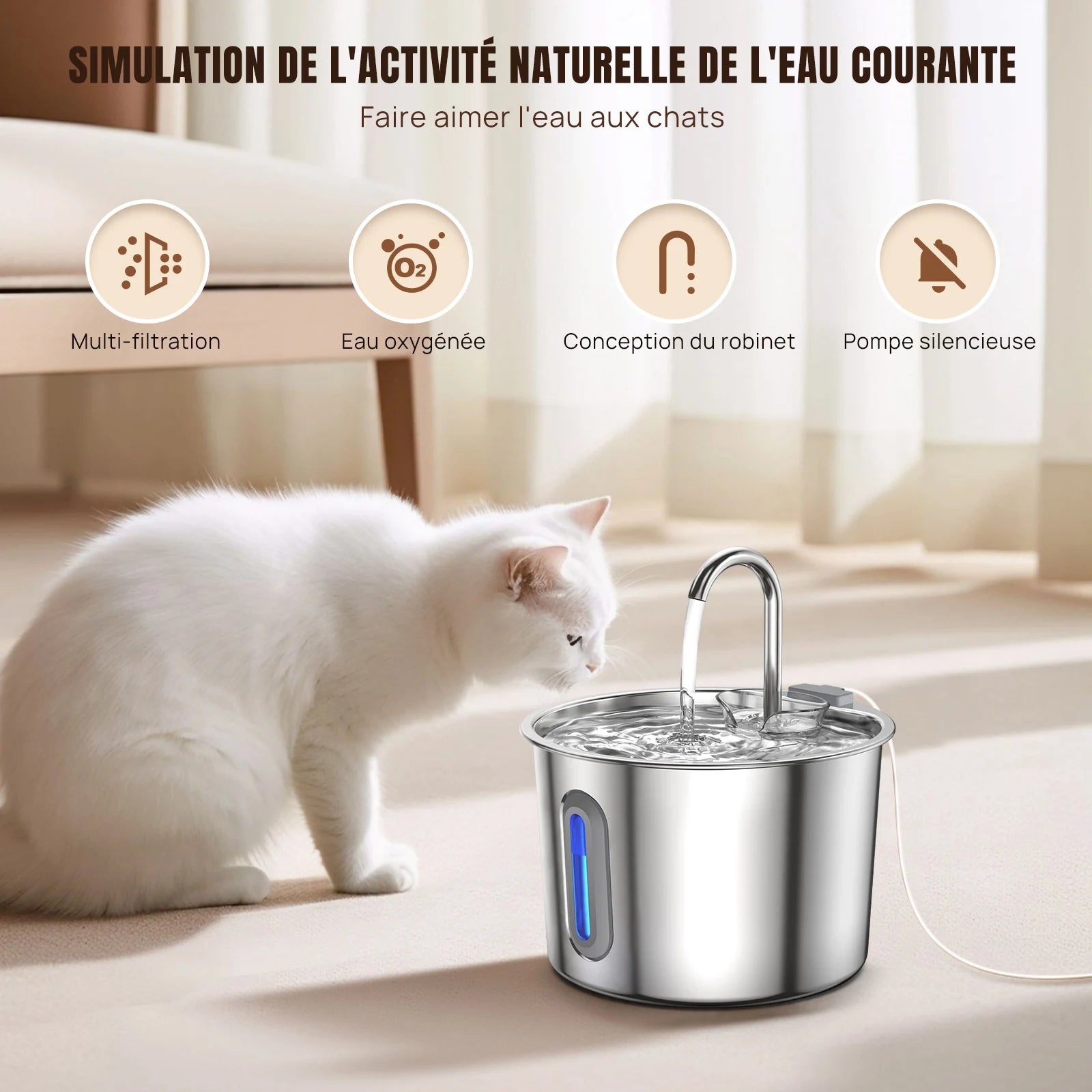Fontaine à Eau Automatique pour Chat 2,5L